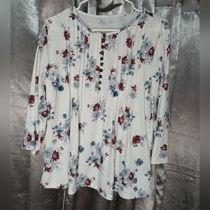 Emery Rose Floral Pleated Top Size Large